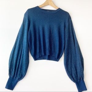 Free People balloon sleeve navy sparkle sweater